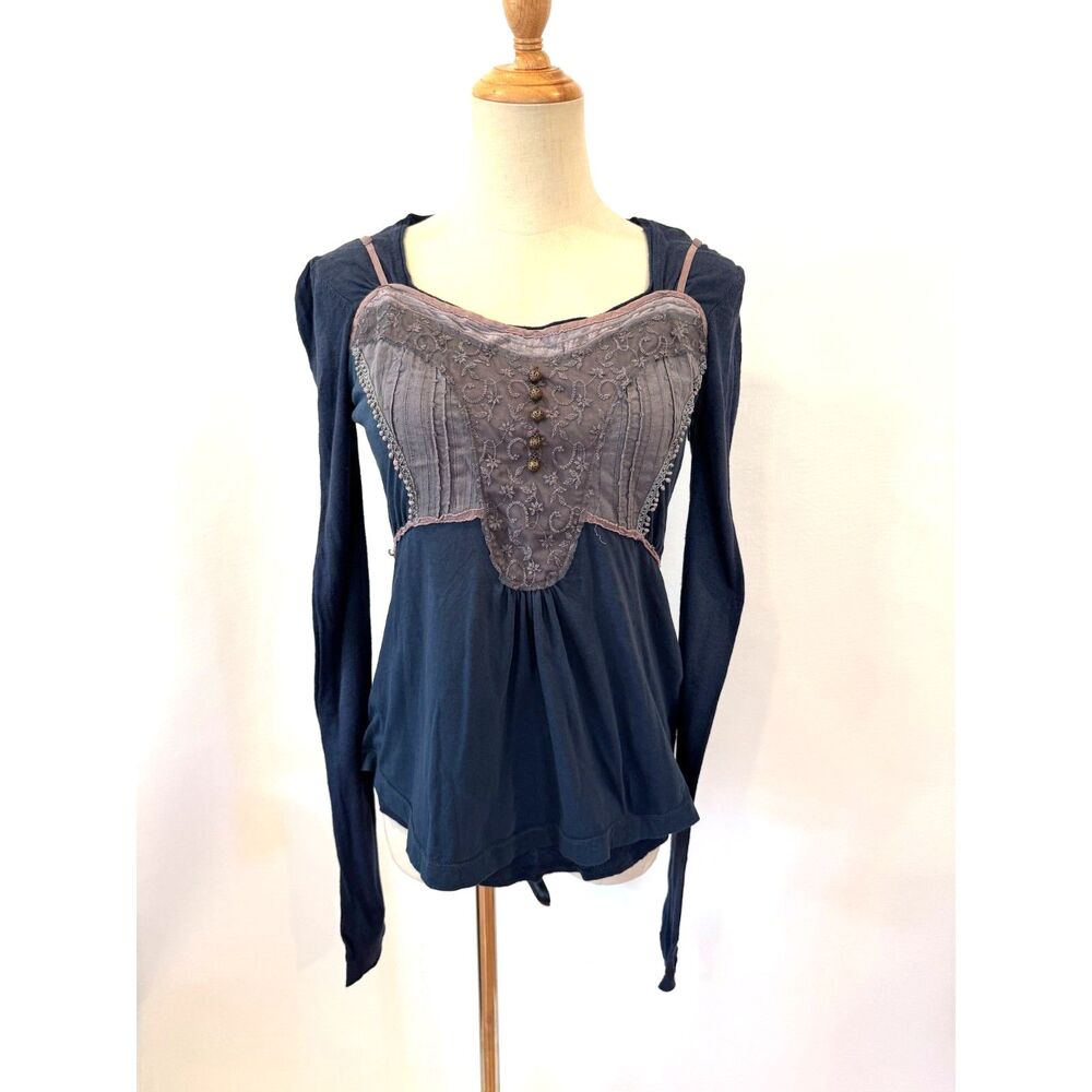 VTG Transit Par Such Italian Whimsigoth Layered Lace Embroidered Top Medium Y2K